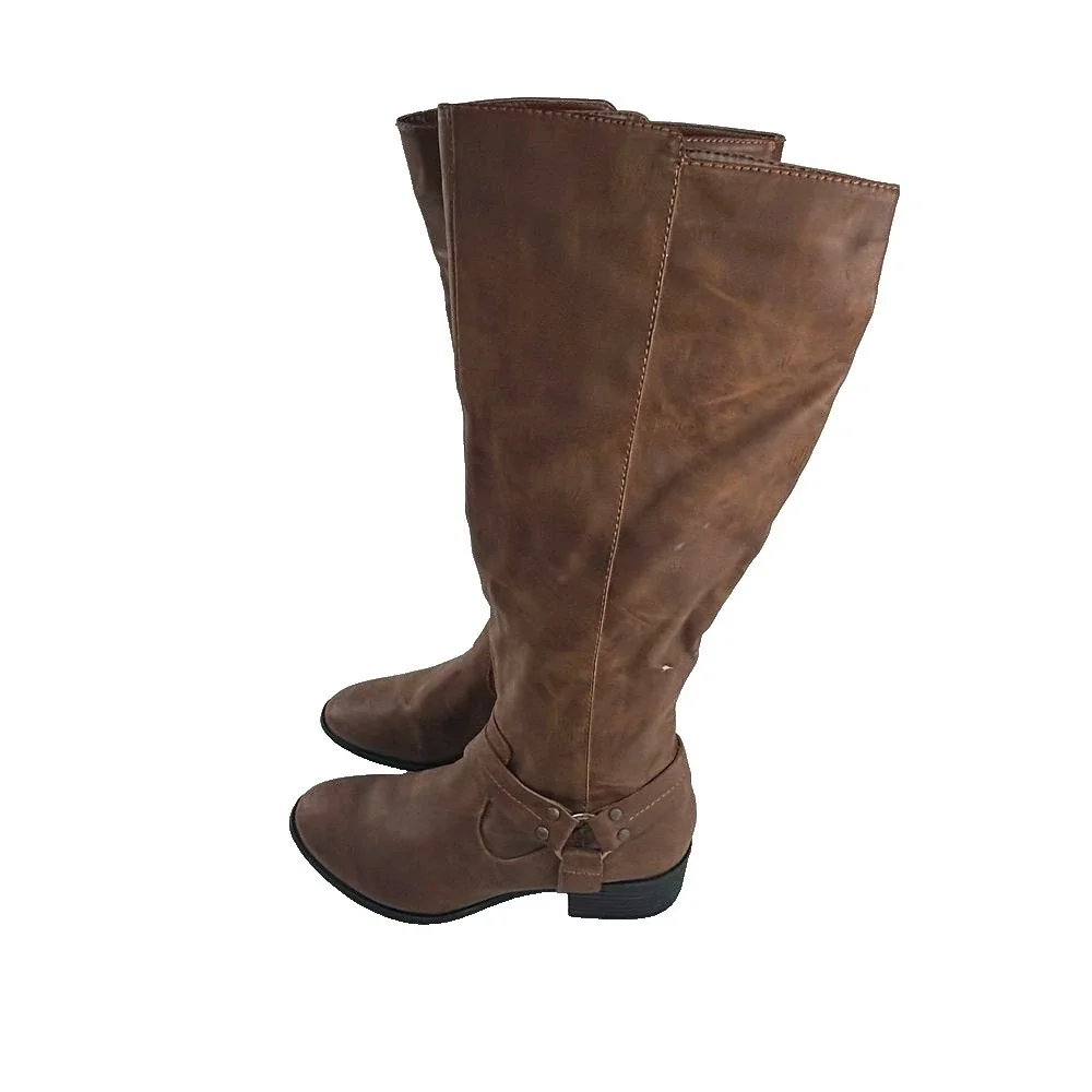 Madden Girl Riding Boots Knee High Womens Sz 7 Brown‎ Faux Leather Equestrian